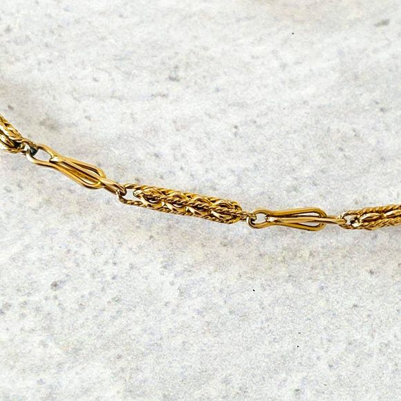 Antique Very Fancy Bar Link Pocket Watch Chain Choker Necklace Gold Filled 14" L - Picture 3 of 6